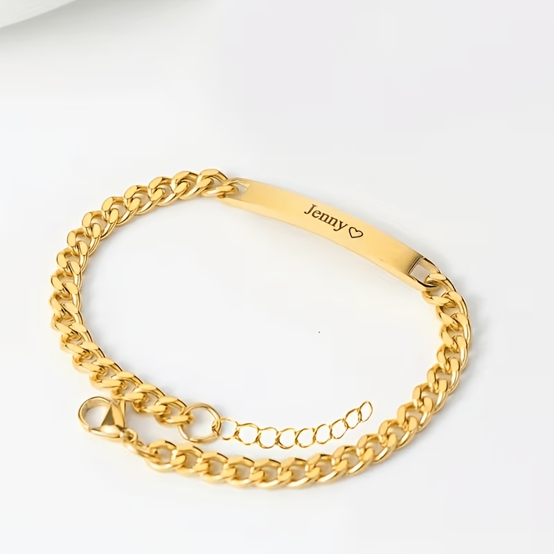 Custom Stainless Steel Cuban Couple Bracelet, Personalized Gift